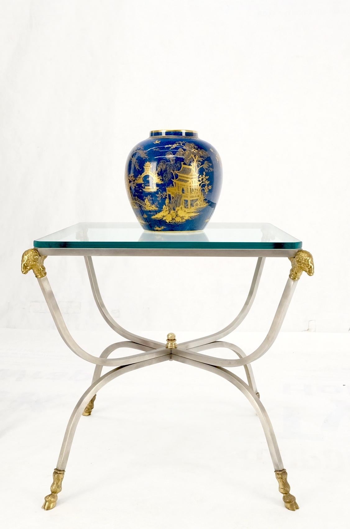 EstablishedLines Chrome Brass Ram Heads Hoof Feet Square Side End Stand Table Made in Italy Mint!