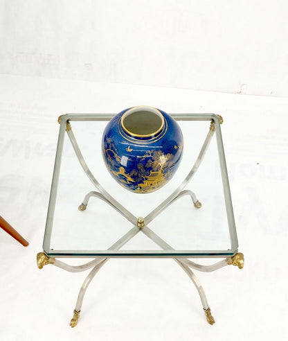 EstablishedLines Chrome Brass Ram Heads Hoof Feet Square Side End Stand Table Made in Italy Mint!