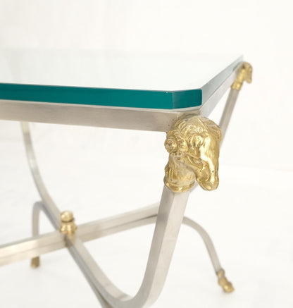 EstablishedLines Chrome Brass Ram Heads Hoof Feet Square Side End Stand Table Made in Italy Mint!