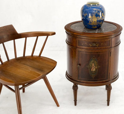 EstablishedLines Marble Top Oval One Door Compartment Drawer Adams Style Painted Stand Table