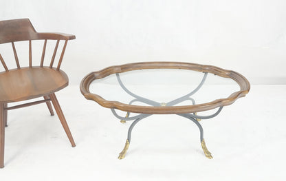 EstablishedLines Wrought Iron Brass Feet Glass Top Oval Scallop Shape 39" Long Coffee Table MINT