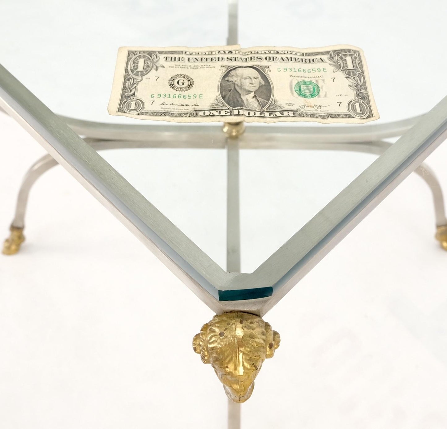 EstablishedLines Chrome Brass Ram Heads Hoof Feet Square Side End Stand Table Made in Italy Mint!
