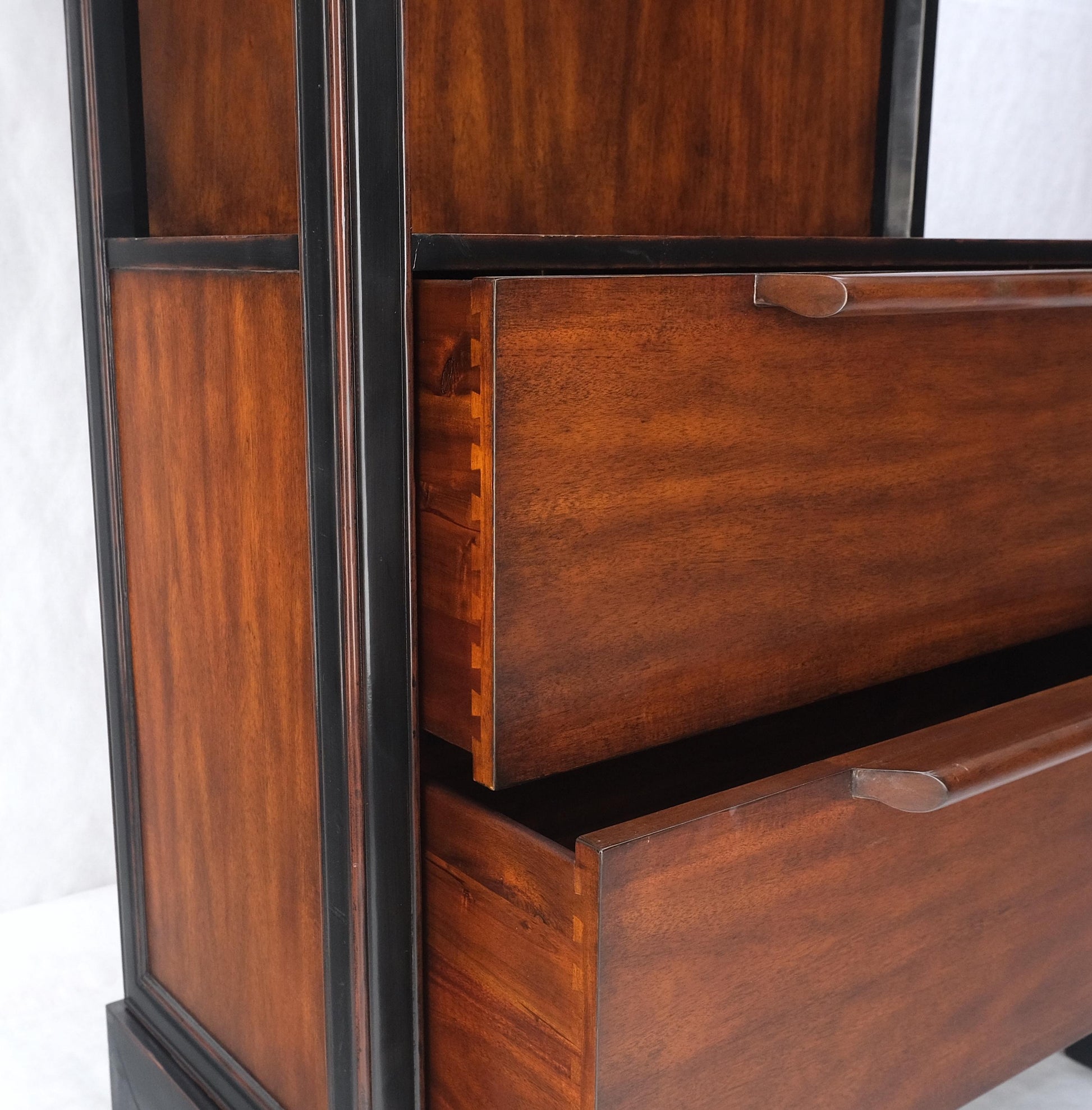 EstablishedLines Pair 7.5' Tall Custom Mahogany Etageres Adjustable Shelves Dresser Drawers MINT!