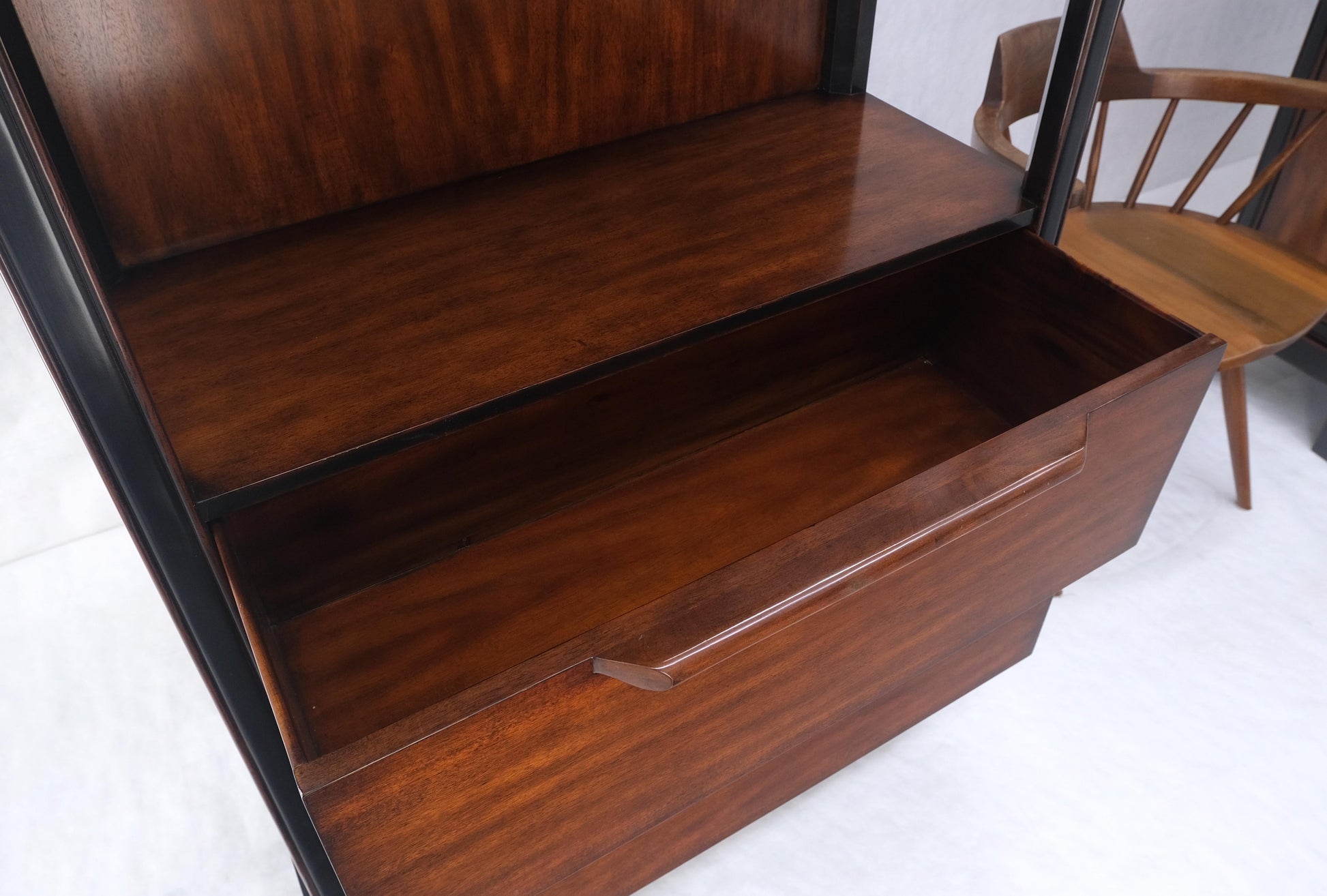 EstablishedLines Pair 7.5' Tall Custom Mahogany Etageres Adjustable Shelves Dresser Drawers MINT!