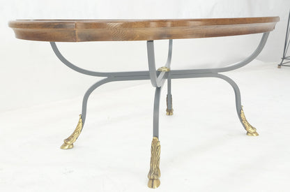 EstablishedLines Wrought Iron Brass Feet Glass Top Oval Scallop Shape 39" Long Coffee Table MINT