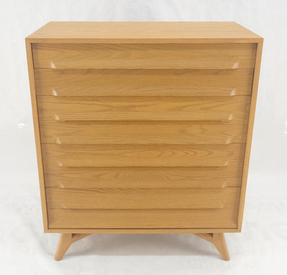 EstablishedLines Solid Oak Cerused High Boy Chest of 5 Drawers Dresser Sculptural Legs MINT!