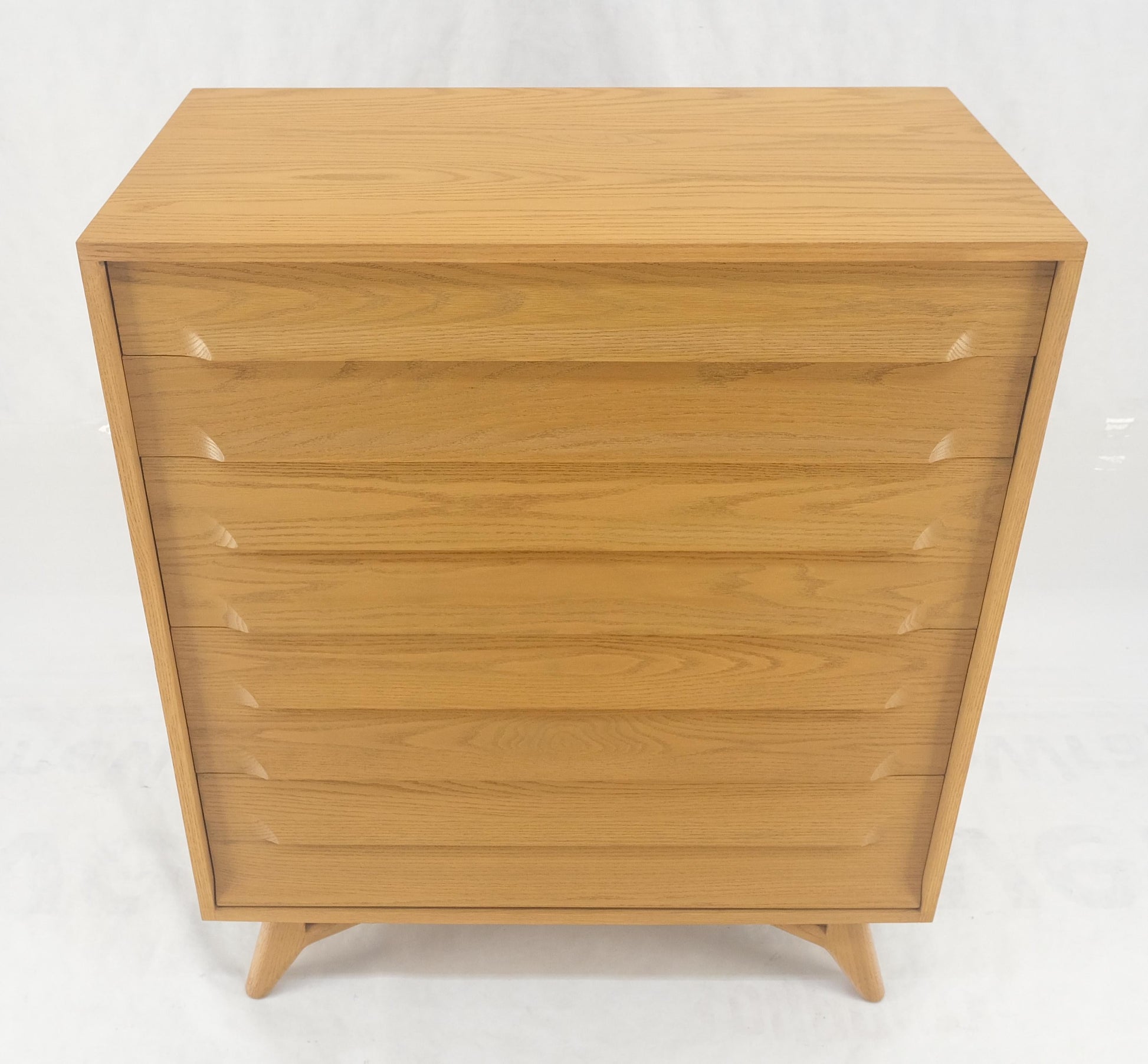 EstablishedLines Solid Oak Cerused High Boy Chest of 5 Drawers Dresser Sculptural Legs MINT!