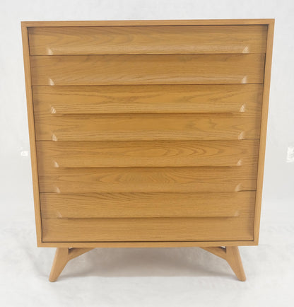 EstablishedLines Solid Oak Cerused High Boy Chest of 5 Drawers Dresser Sculptural Legs MINT!