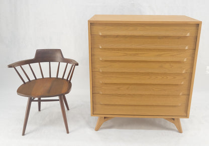 EstablishedLines Solid Oak Cerused High Boy Chest of 5 Drawers Dresser Sculptural Legs MINT!