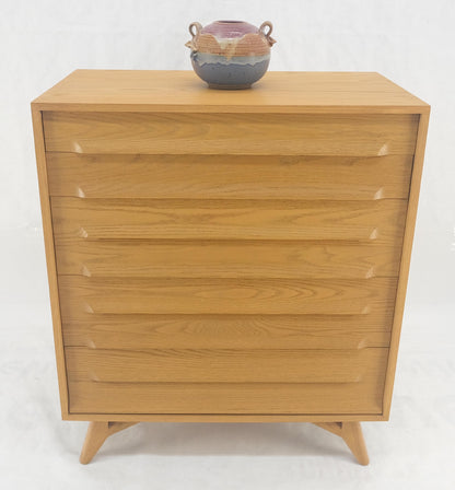 EstablishedLines Solid Oak Cerused High Boy Chest of 5 Drawers Dresser Sculptural Legs MINT!