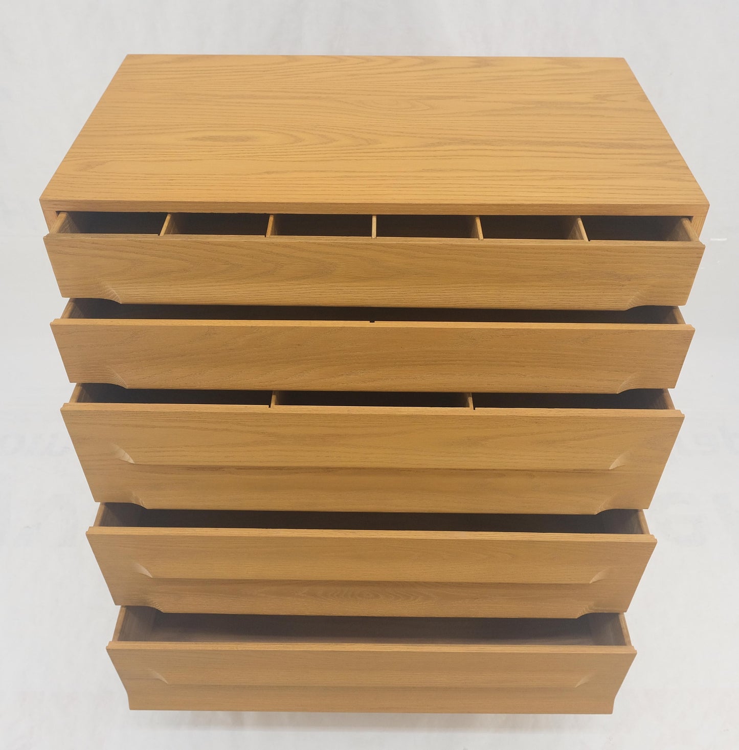 EstablishedLines Solid Oak Cerused High Boy Chest of 5 Drawers Dresser Sculptural Legs MINT!