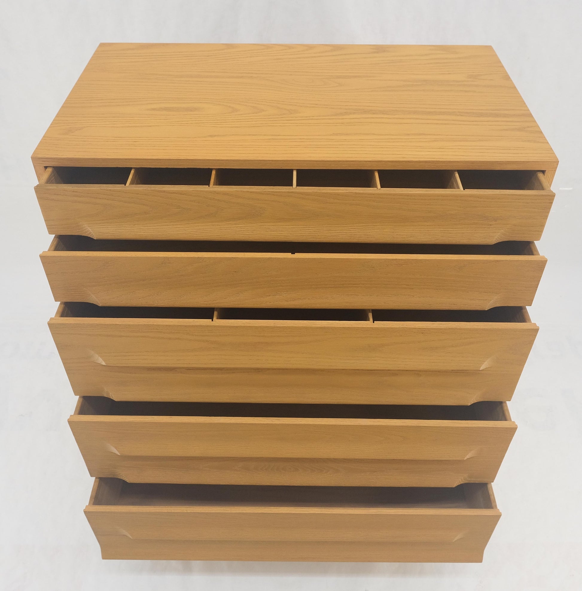 EstablishedLines Solid Oak Cerused High Boy Chest of 5 Drawers Dresser Sculptural Legs MINT!