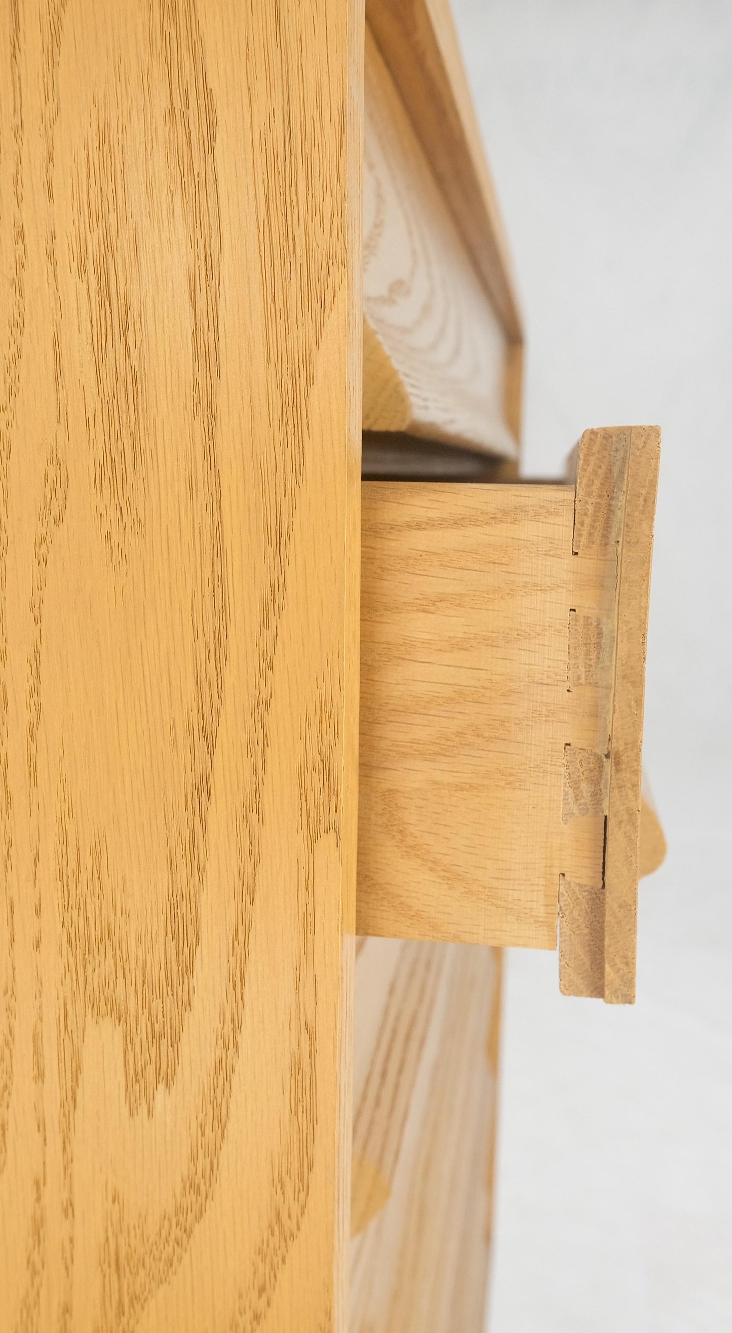 EstablishedLines Solid Oak Cerused High Boy Chest of 5 Drawers Dresser Sculptural Legs MINT!