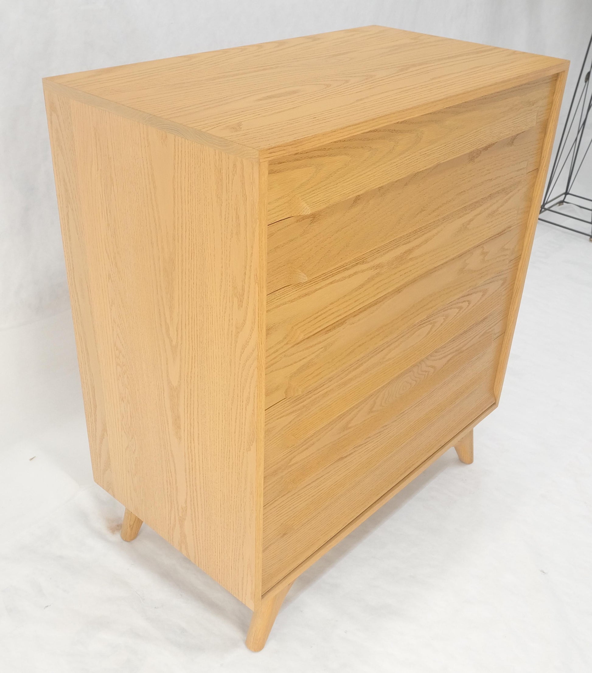 EstablishedLines Solid Oak Cerused High Boy Chest of 5 Drawers Dresser Sculptural Legs MINT!