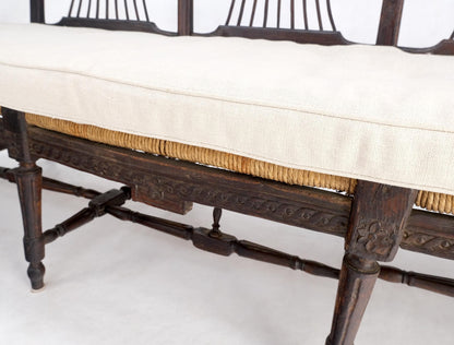EstablishedLines Antique Tripple Rush Seat Solid Linen Upholstery Cushion Bench Sattee Sofa Mint!