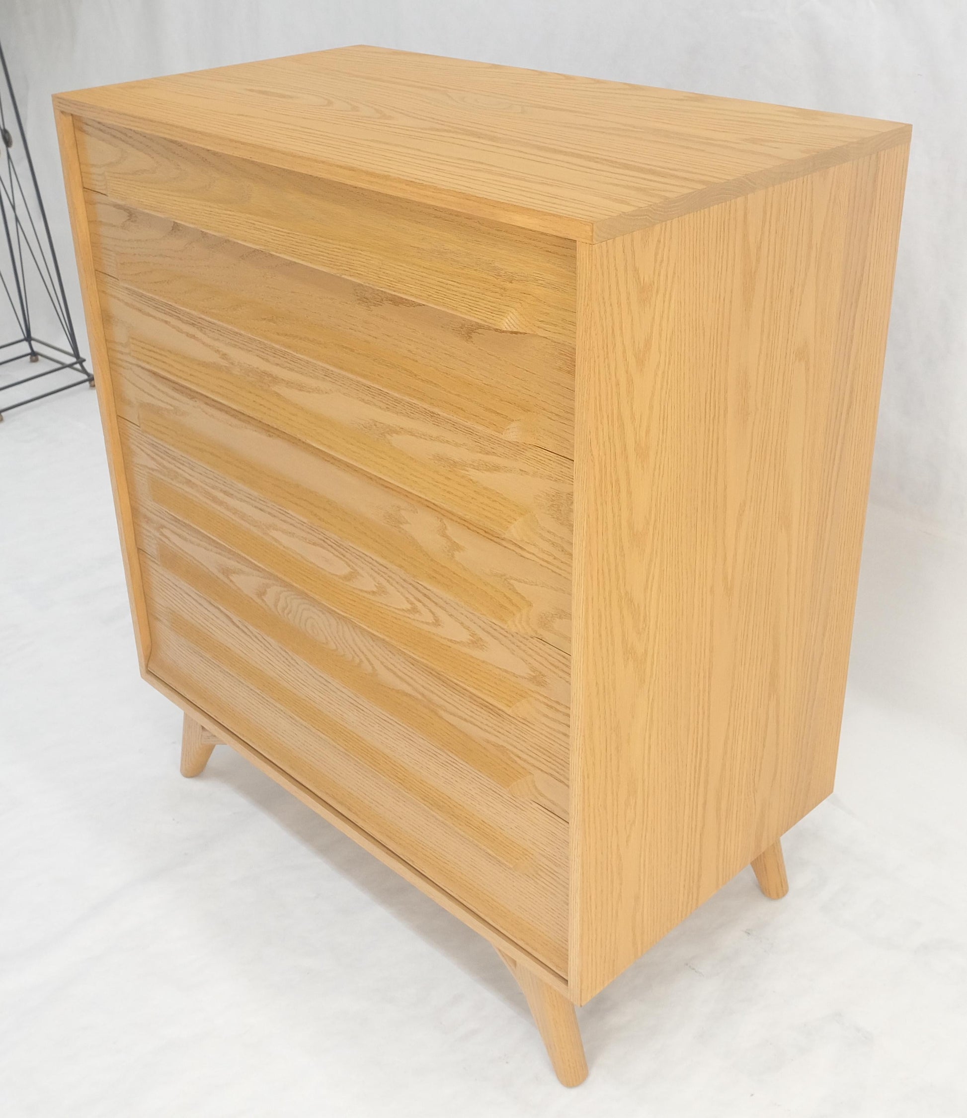 EstablishedLines Solid Oak Cerused High Boy Chest of 5 Drawers Dresser Sculptural Legs MINT!