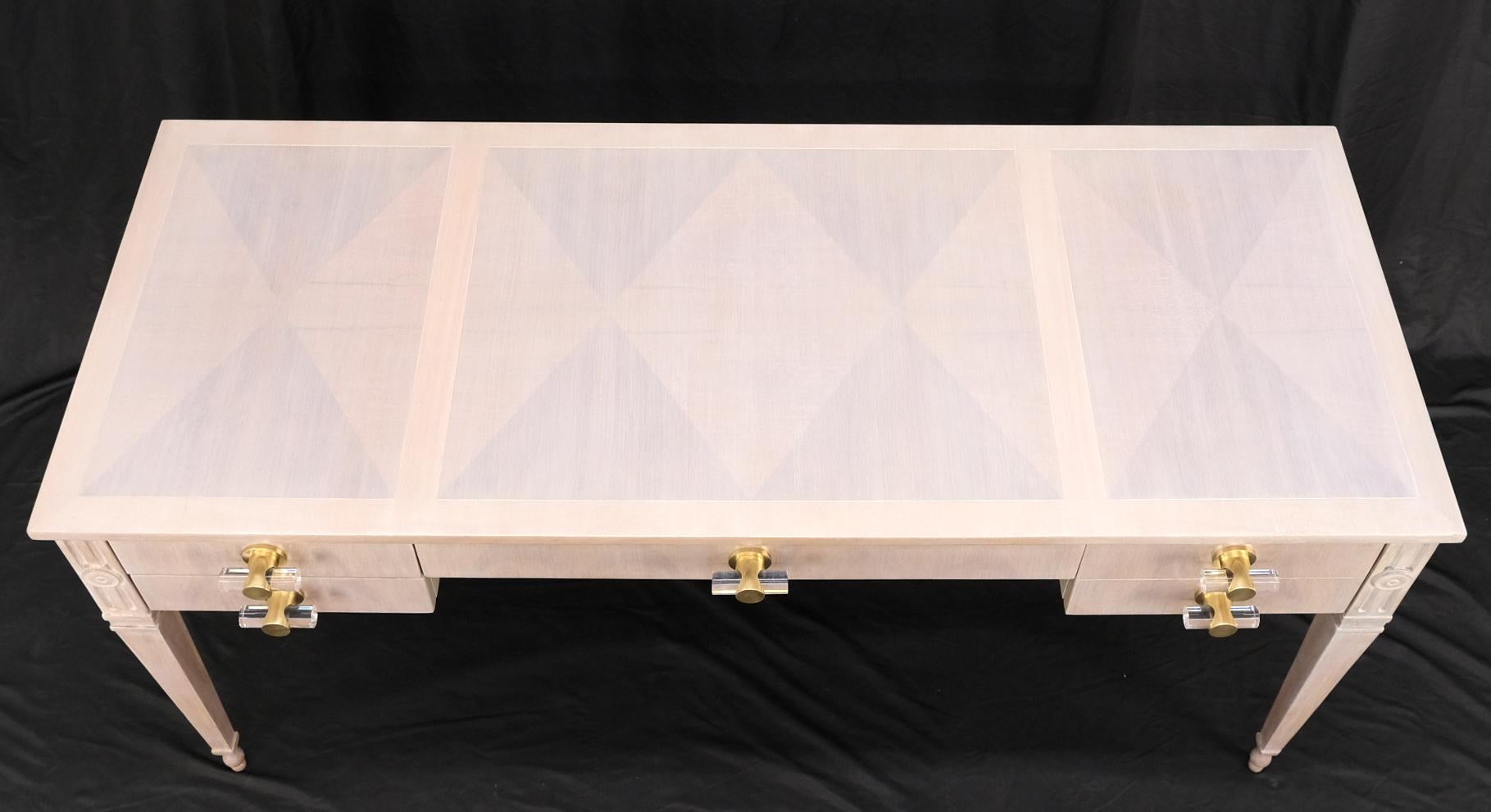 EstablishedLines Baker Bleached Walnut Lucite & Brass Pulls 4 Drawer Low Profile Desk Console