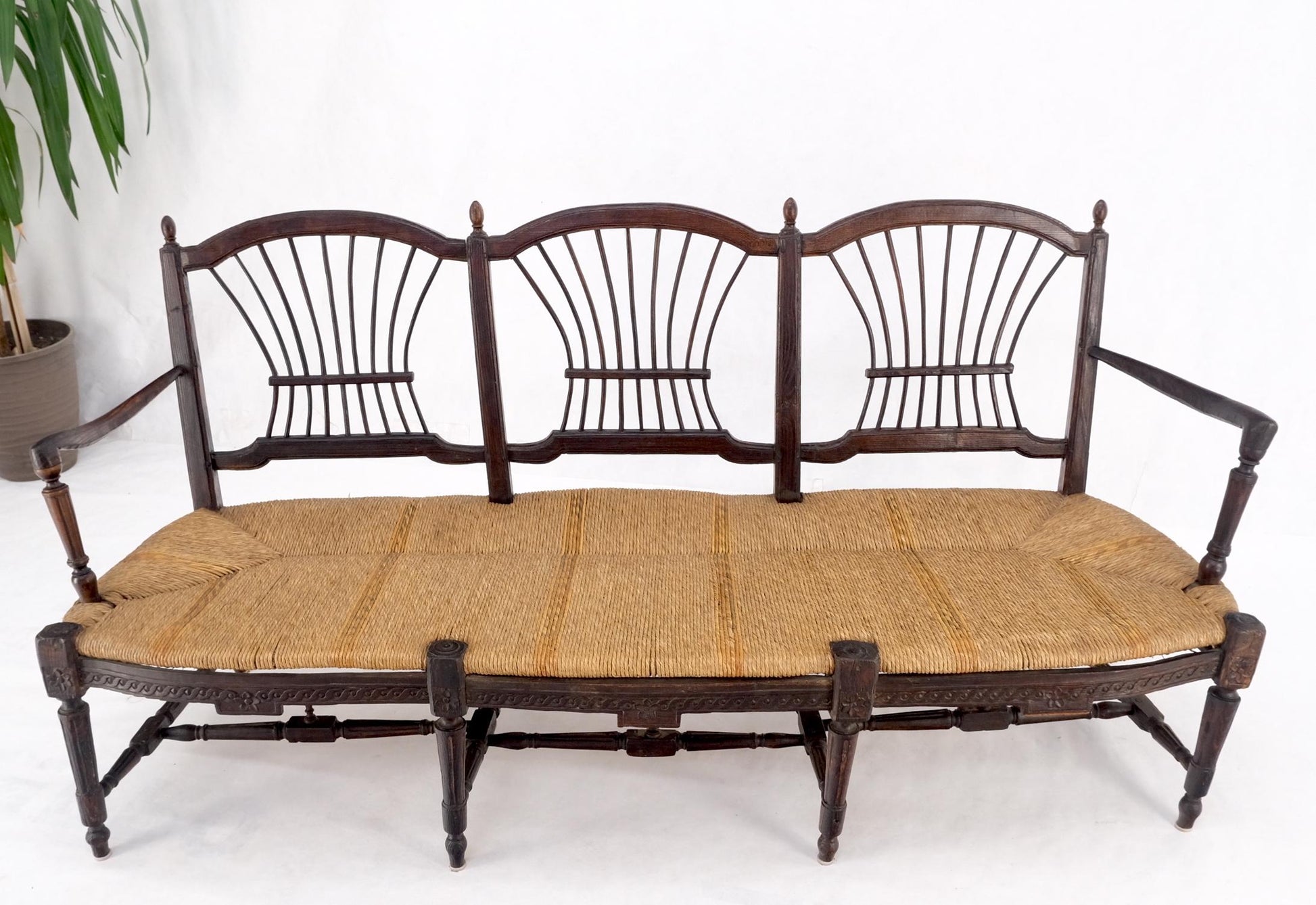 EstablishedLines Antique Tripple Rush Seat Solid Linen Upholstery Cushion Bench Sattee Sofa Mint!