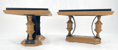 EstablishedLines Pair Solid Oak Bases Etched Patterns 3/4" Slate Top Rectangle End Side Table