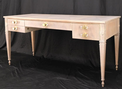 EstablishedLines Baker Bleached Walnut Lucite & Brass Pulls 4 Drawer Low Profile Desk Console