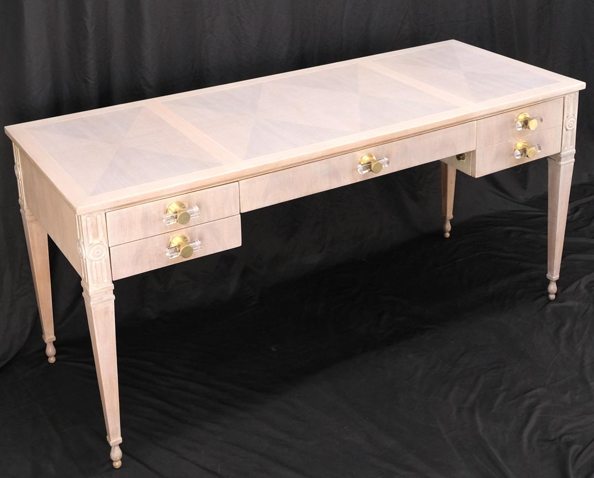 EstablishedLines Baker Bleached Walnut Lucite & Brass Pulls 4 Drawer Low Profile Desk Console