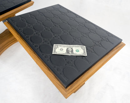 EstablishedLines Pair Solid Oak Bases Etched Patterns 3/4" Slate Top Rectangle End Side Table