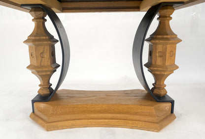 EstablishedLines Pair Solid Oak Bases Etched Patterns 3/4" Slate Top Rectangle End Side Table