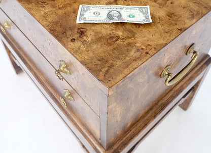 Pair of Burl Asian Campaign Fusion 2 Drawer Night Stands End Table Brass Pulls