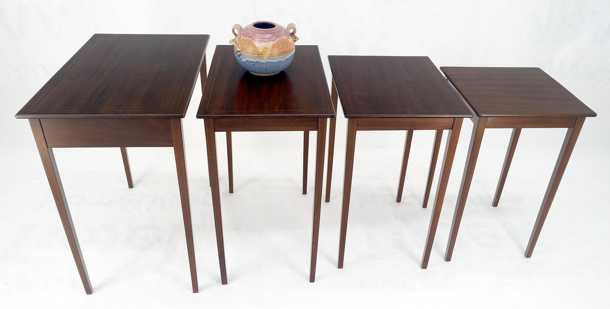 EstablishedLines Set of 4 Elegant Tapered Legs Mahogany Federal Nesting Side End Tables MINT