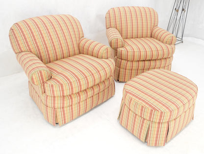 EstablishedLines Pair of Mid Century c1970s Striped Upholstery Lounge Chair Matching Ottoman MINT