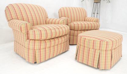 EstablishedLines Pair of Mid Century c1970s Striped Upholstery Lounge Chair Matching Ottoman MINT