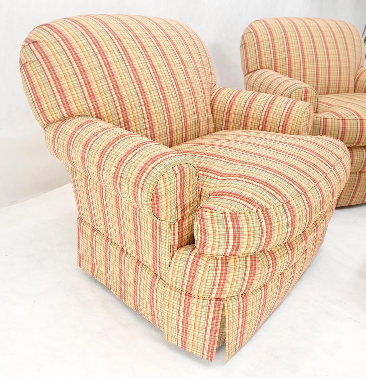 EstablishedLines Pair of Mid Century c1970s Striped Upholstery Lounge Chair Matching Ottoman MINT