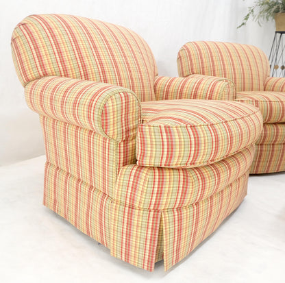 EstablishedLines Pair of Mid Century c1970s Striped Upholstery Lounge Chair Matching Ottoman MINT