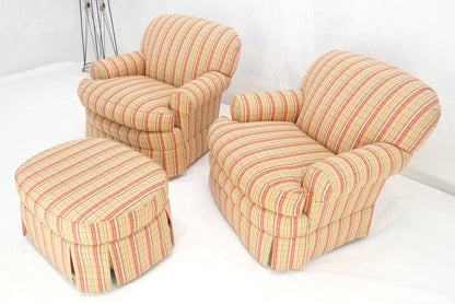EstablishedLines Pair of Mid Century c1970s Striped Upholstery Lounge Chair Matching Ottoman MINT