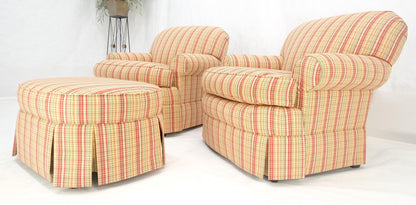 EstablishedLines Pair of Mid Century c1970s Striped Upholstery Lounge Chair Matching Ottoman MINT