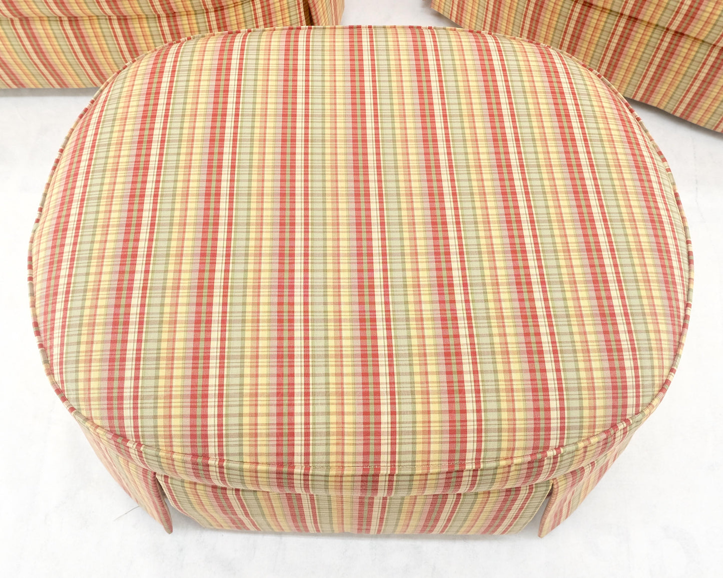 EstablishedLines Pair of Mid Century c1970s Striped Upholstery Lounge Chair Matching Ottoman MINT
