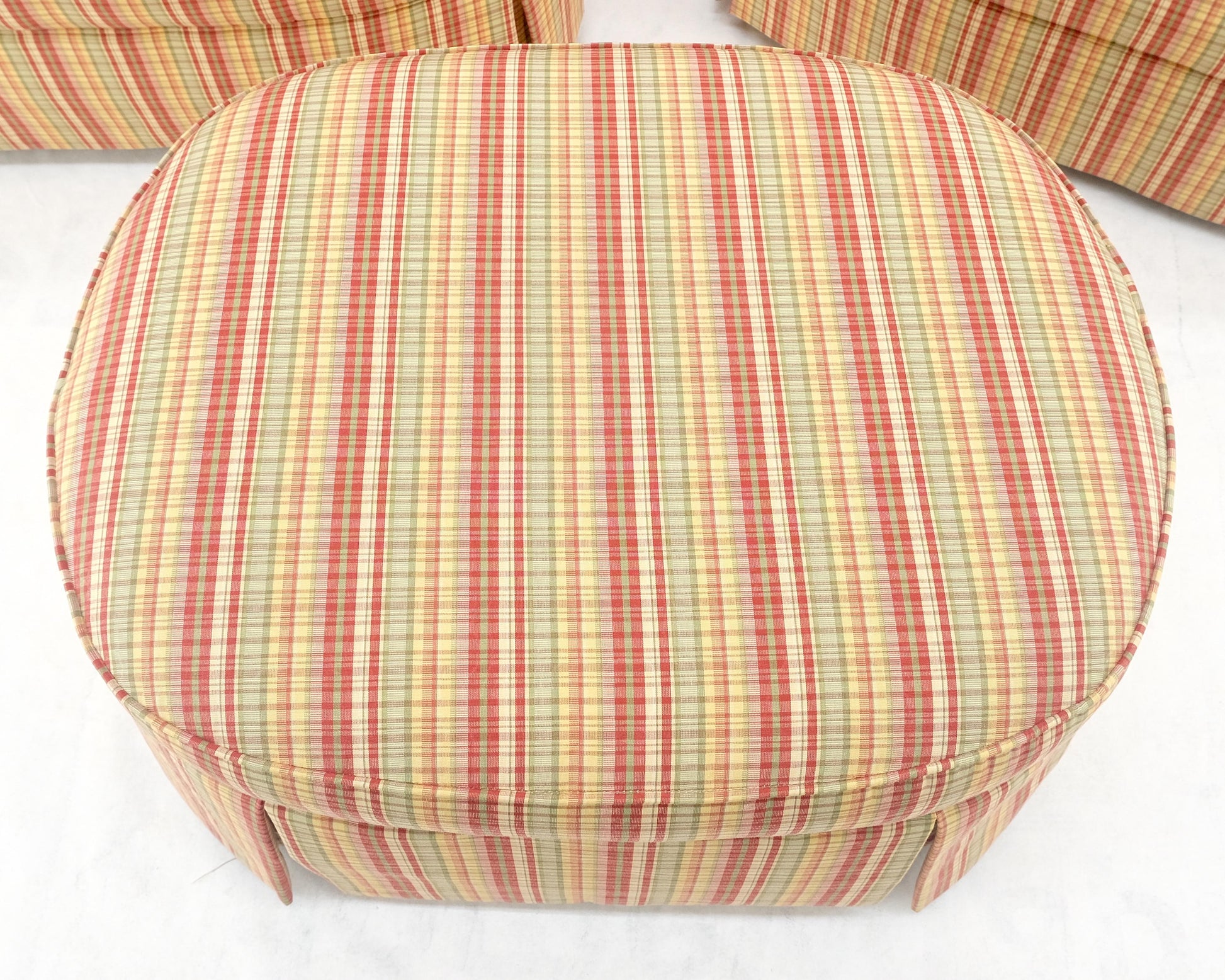 EstablishedLines Pair of Mid Century c1970s Striped Upholstery Lounge Chair Matching Ottoman MINT