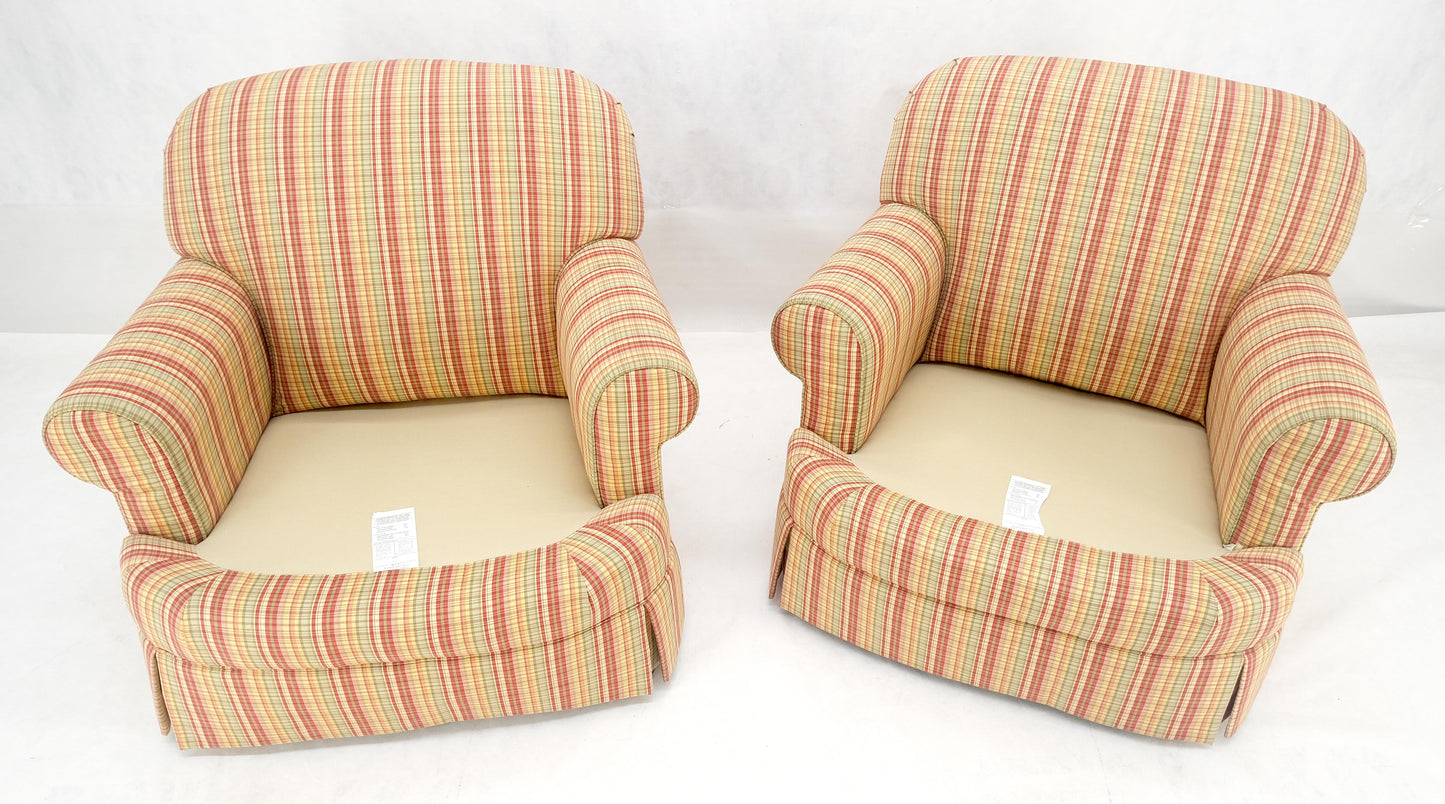 EstablishedLines Pair of Mid Century c1970s Striped Upholstery Lounge Chair Matching Ottoman MINT
