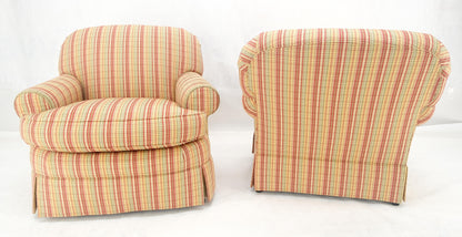 EstablishedLines Pair of Mid Century c1970s Striped Upholstery Lounge Chair Matching Ottoman MINT