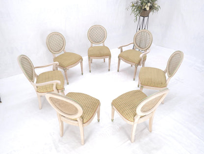 Set of 7 Swedish White Wash Paint Decorated Oval Cane Backs Dining Chairs NICE!