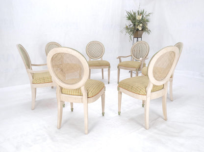 Set of 7 Swedish White Wash Paint Decorated Oval Cane Backs Dining Chairs NICE!