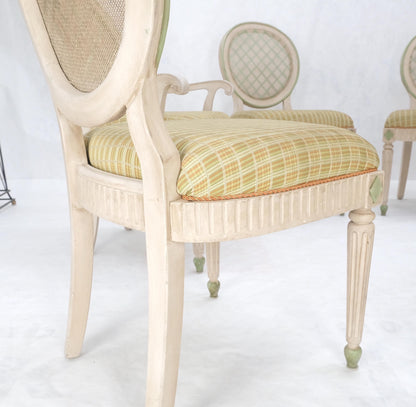 Set of 7 Swedish White Wash Paint Decorated Oval Cane Backs Dining Chairs NICE!