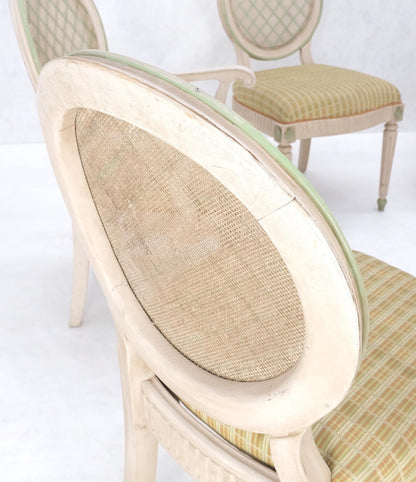 Set of 7 Swedish White Wash Paint Decorated Oval Cane Backs Dining Chairs NICE!