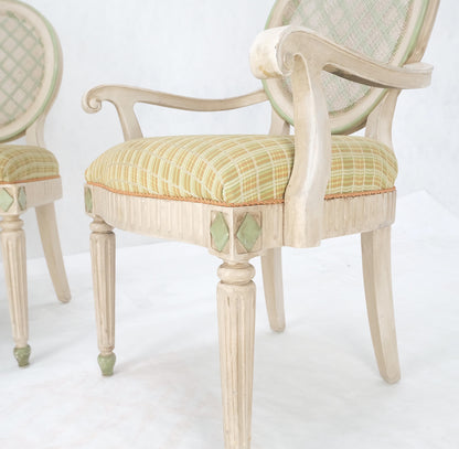 Set of 7 Swedish White Wash Paint Decorated Oval Cane Backs Dining Chairs NICE!