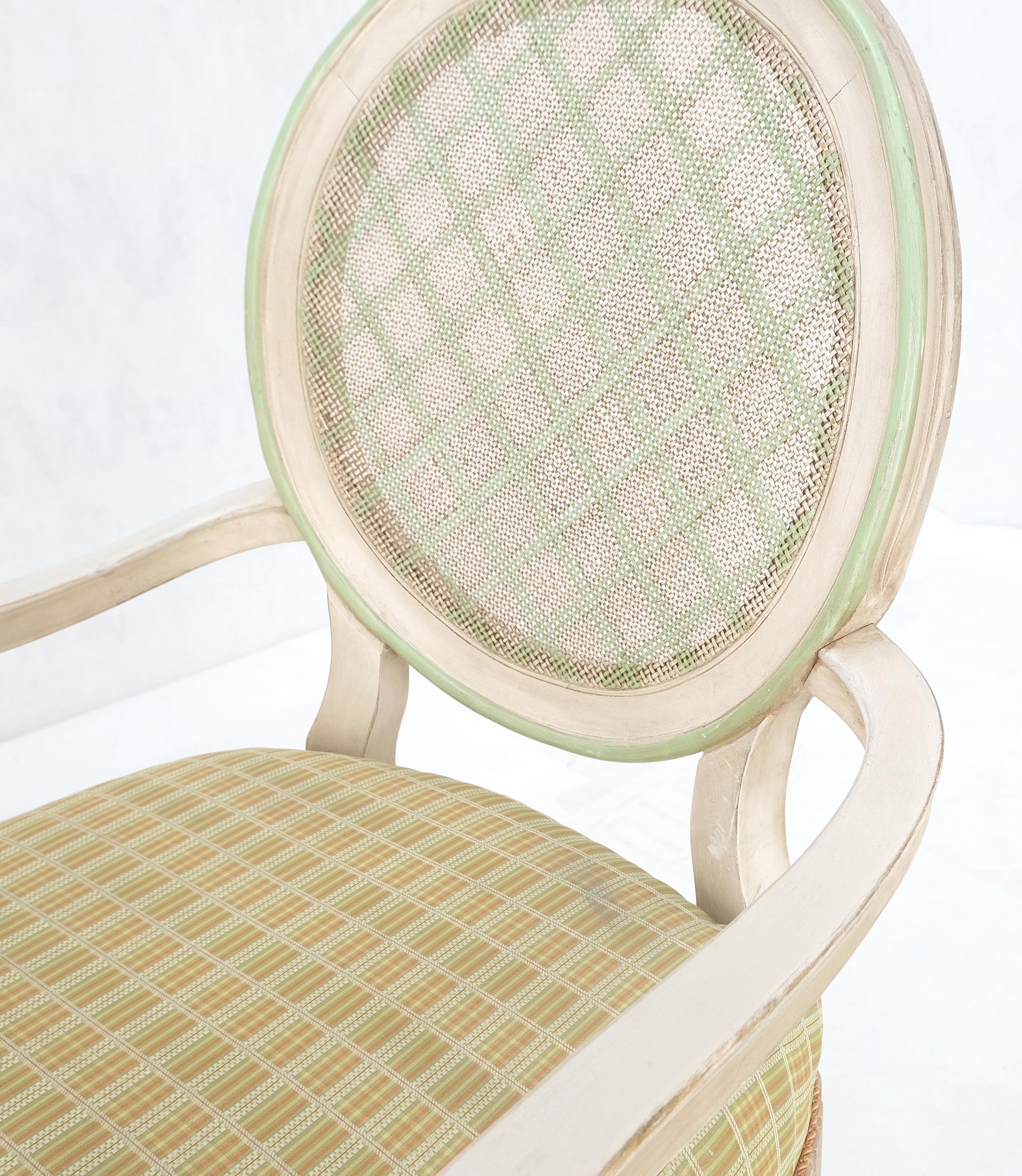 EstablishedLines Set of 7 Swedish White Wash Paint Decorated Oval Cane Backs Dining Chairs NICE!