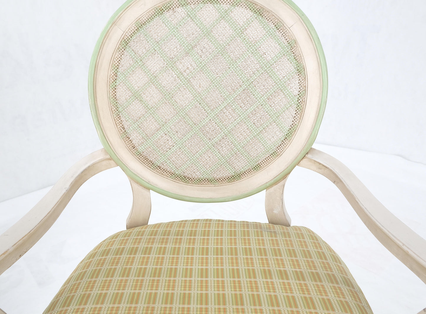 Set of 7 Swedish White Wash Paint Decorated Oval Cane Backs Dining Chairs NICE!