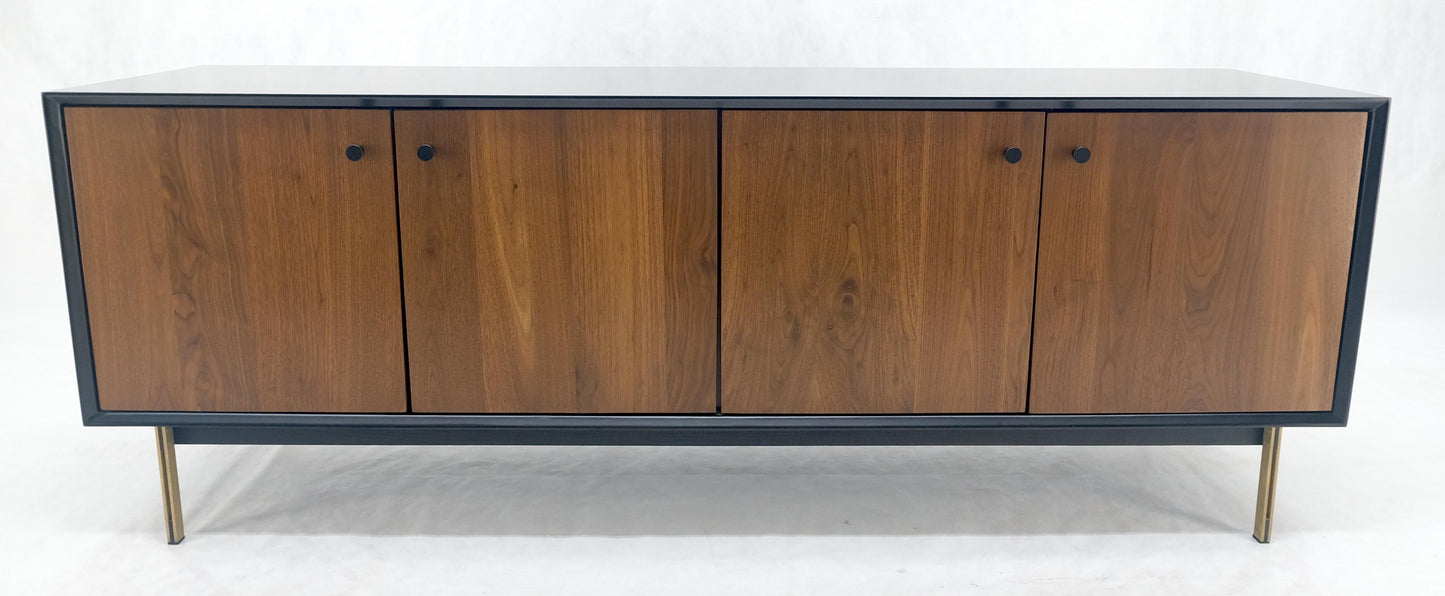 Black Lacquer Walnut Brass Legs 77" Mid Century Modern Long Vintage Credenza