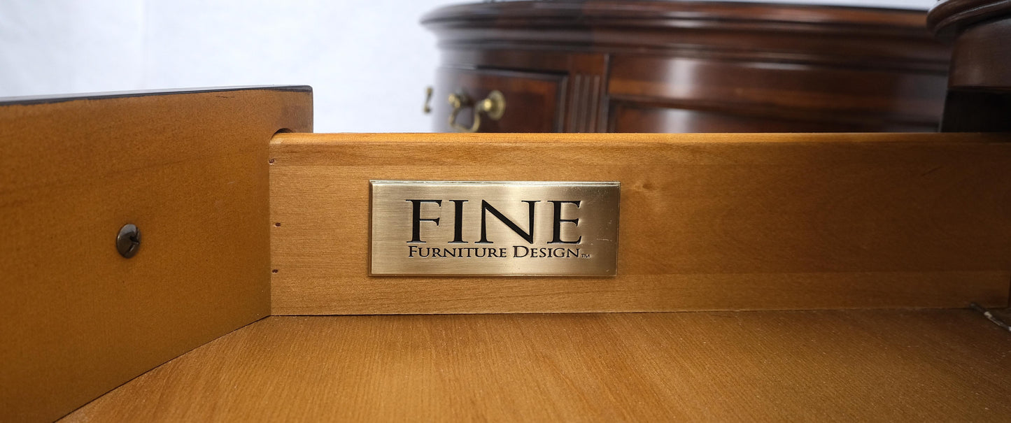 Pair of 4 Drawer Banded Top Demi Lune Consoles Dressers Brass Drop Pulls MINT!