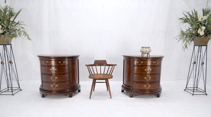 Pair of 4 Drawer Banded Top Demi Lune Consoles Dressers Brass Drop Pulls MINT!