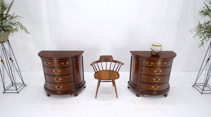 Pair of 4 Drawer Banded Top Demi Lune Consoles Dressers Brass Drop Pulls MINT!